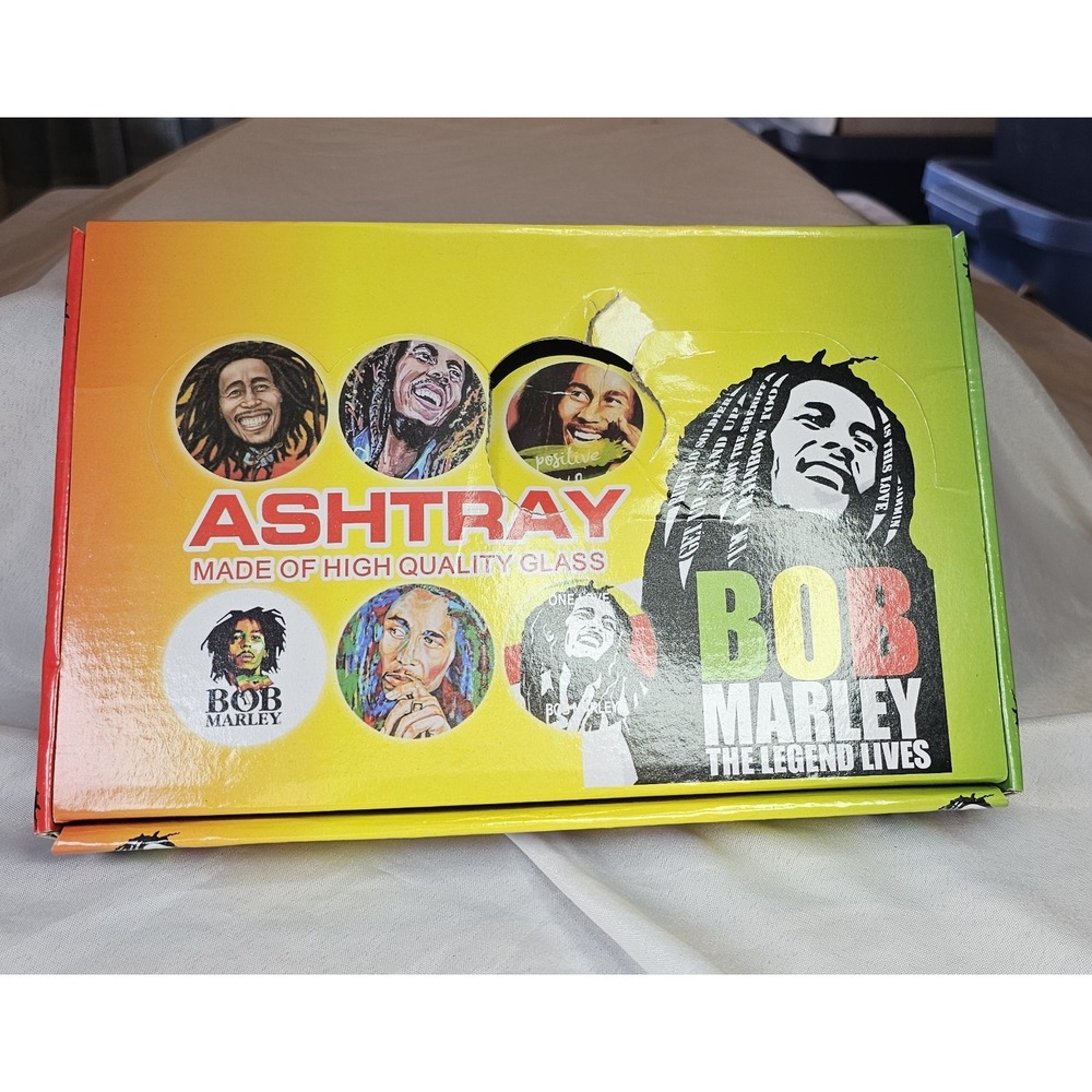 NEW 3.1/4"  1 Thick Round Glass‎ Cigarette Ashtray 3 Bob Marley Design To Choose - Picture 3 of 14